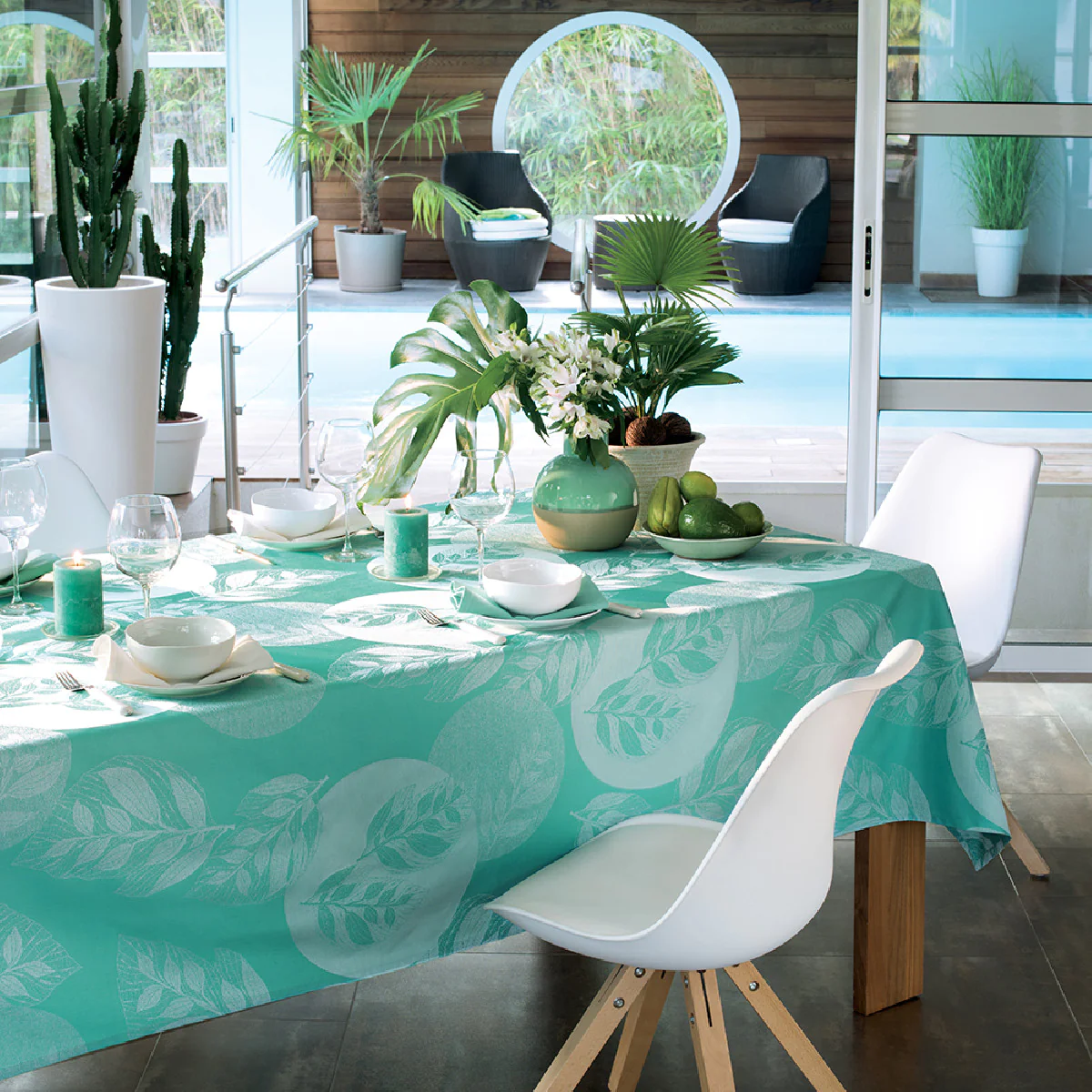 Nappe pur coton vert 180x180 Garnier Thiebaut