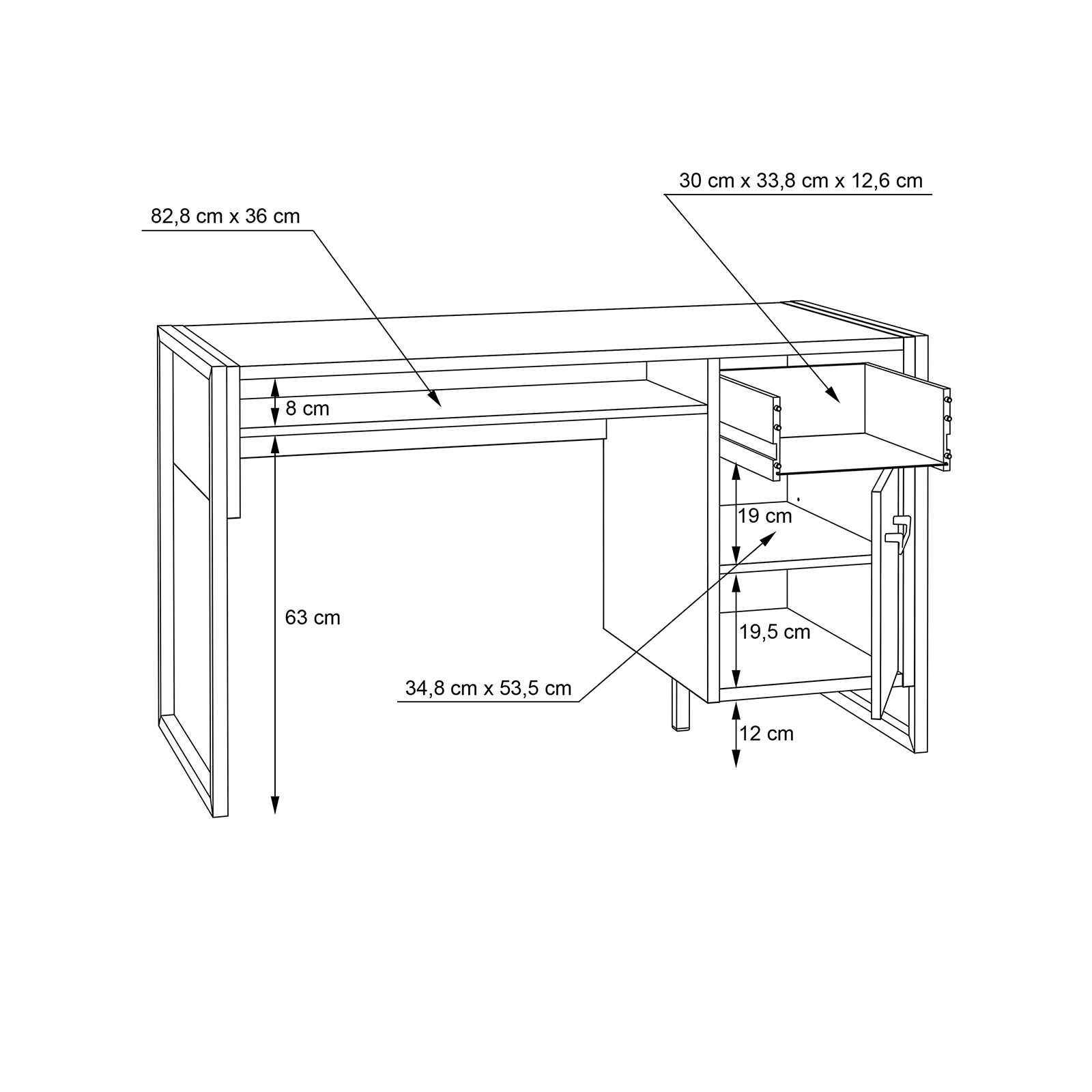 Schreibtisch - Stabeiche - Schubkasten - 129 cm breit