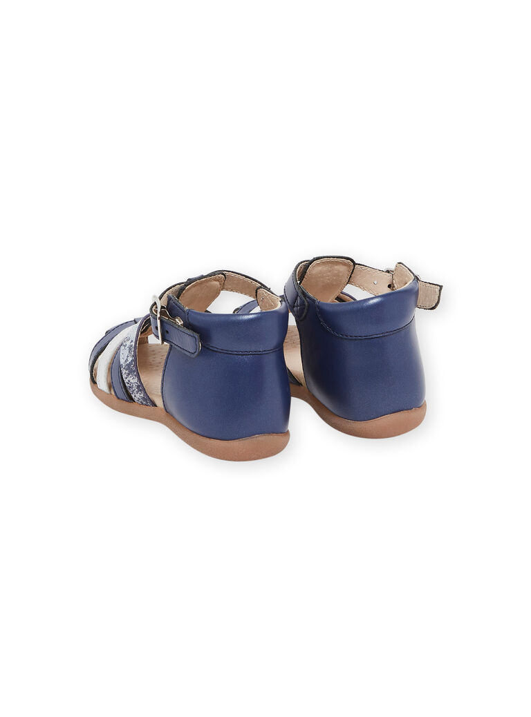 Sandales montantes bleu marine en cuir