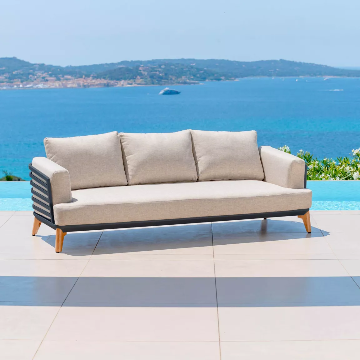 Salon de jardin aluminium 7 places 6 pcs Monte Carlo Gris anthracite et taupe
