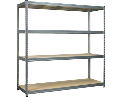 Robuuste stellingkast Robus 400, gegalvaniseerd, 180x180x60 cm, 4 houten legborden, draagvermogen 1600 kg