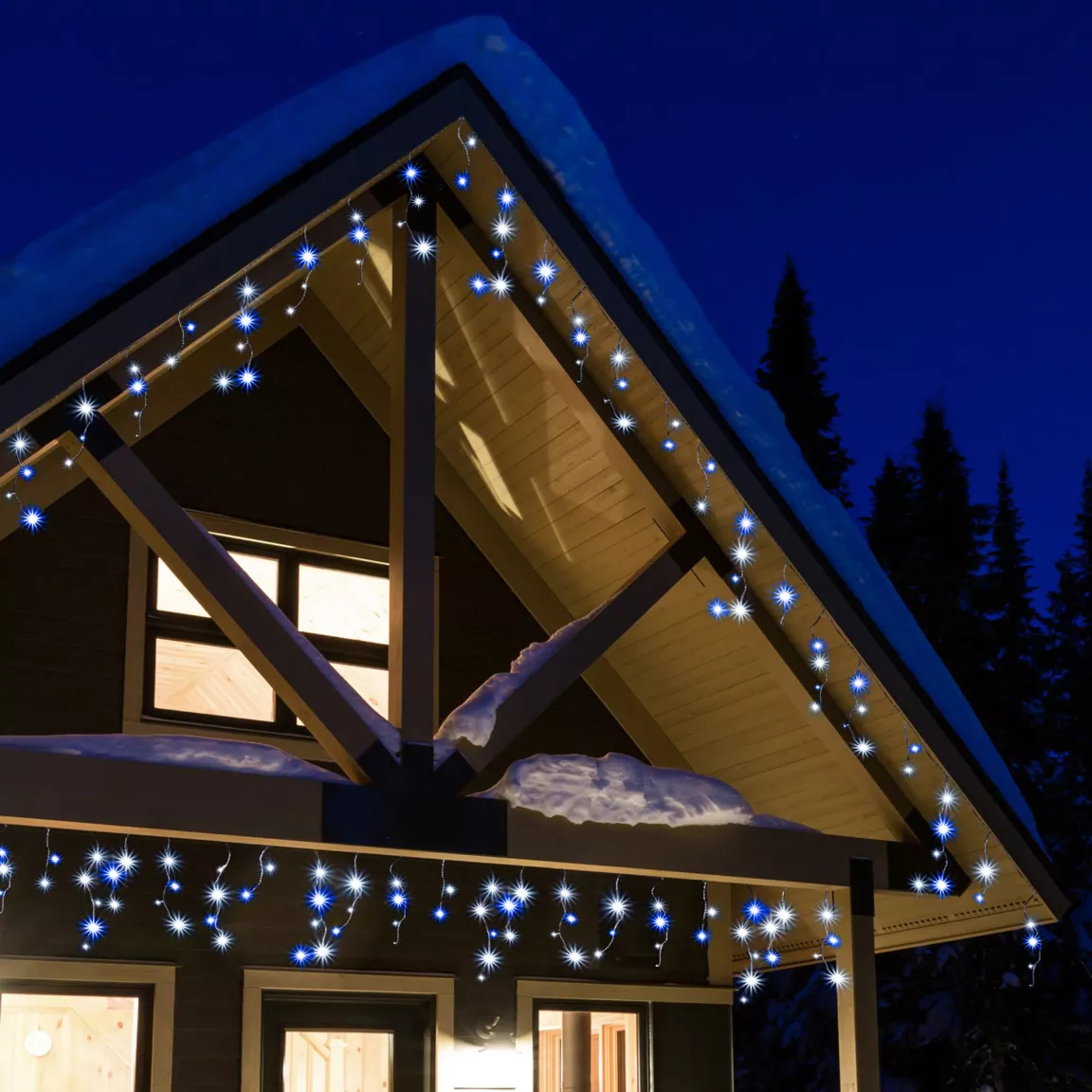 Stalactite lumineuse 20 m 490 LED câble transparent Stars Bicolore Blanc froid et bleu