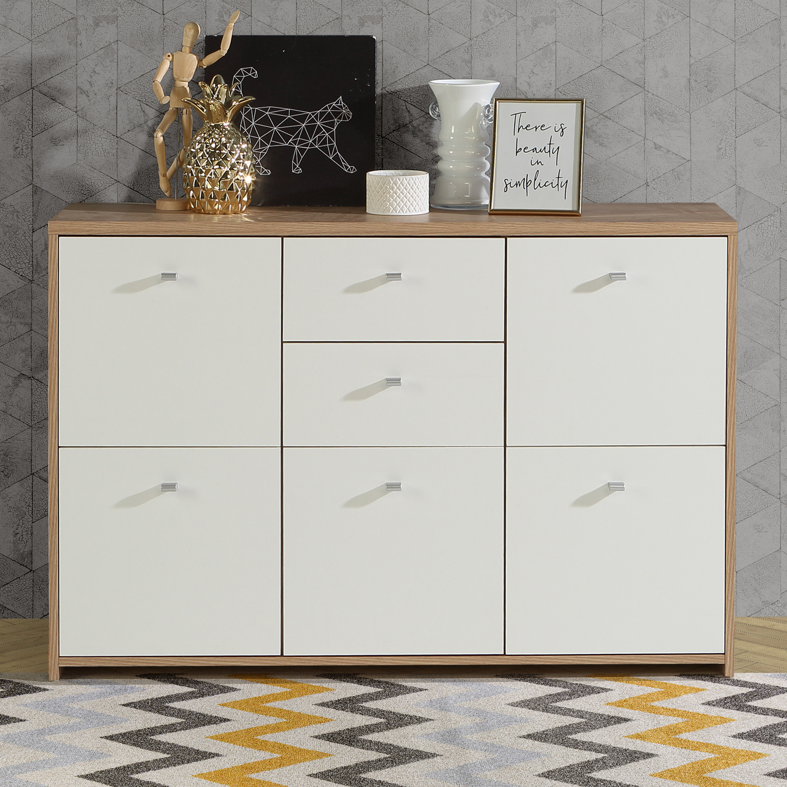 Kommode - Artisan Eiche-weiß - 5 Türen - 114 cm breit