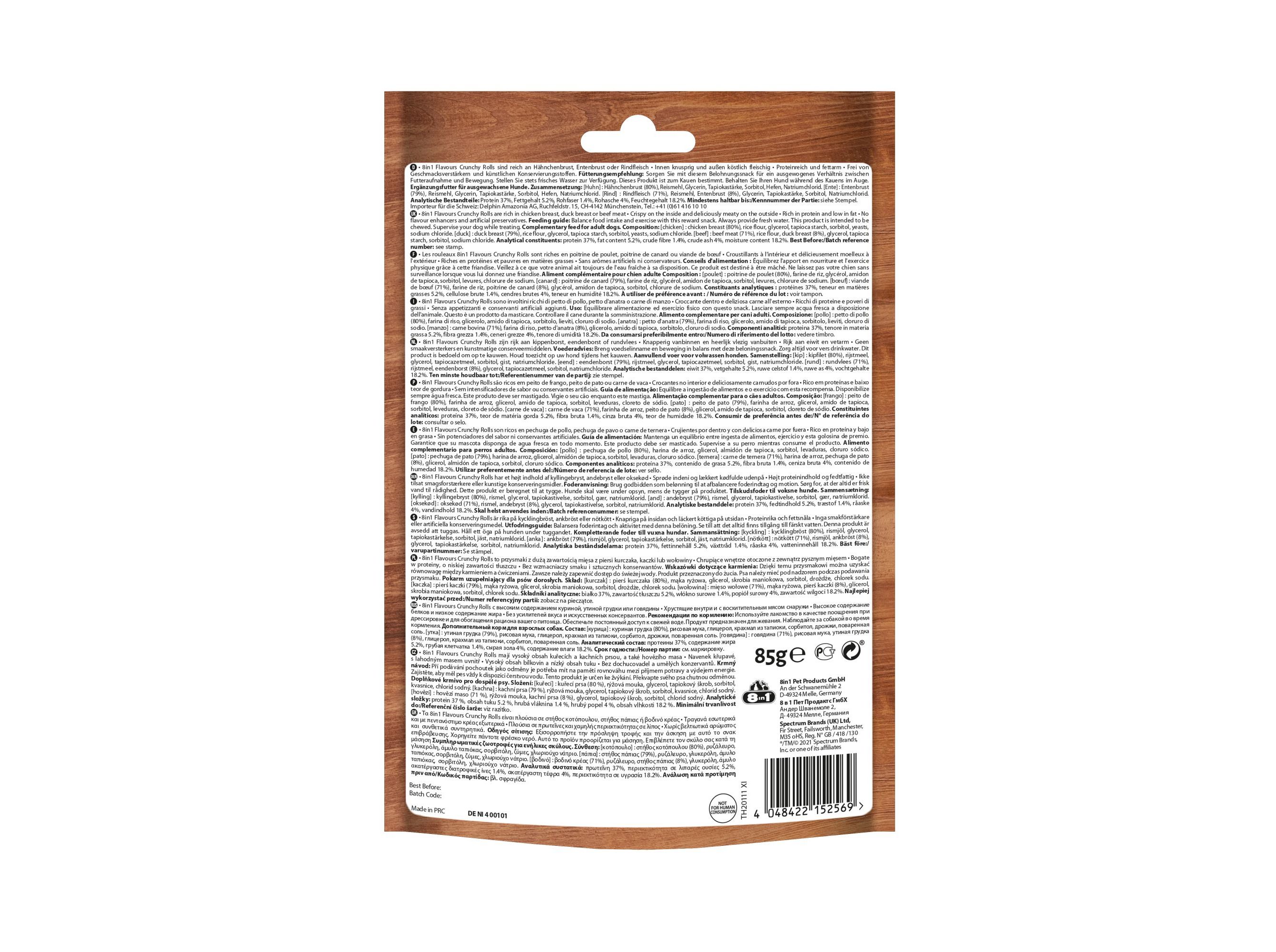 SNACKS CÃO 8IN1 CRUNCHY ROLLS 85G