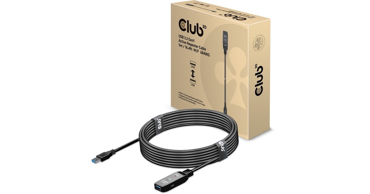 Club 3DUSB 3.2 Gen1 Active Repeater verlengkabel  (Zwart, 5 meter)