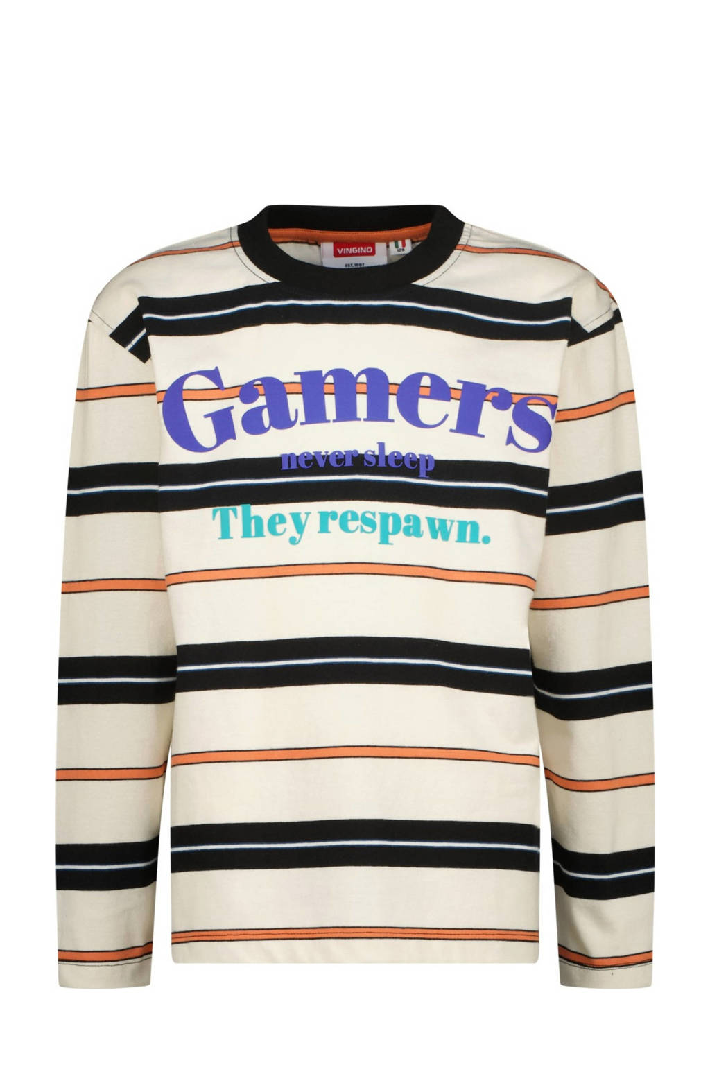 Vingino gestreepte longsleeve Jaci ecru/zwart/bruin