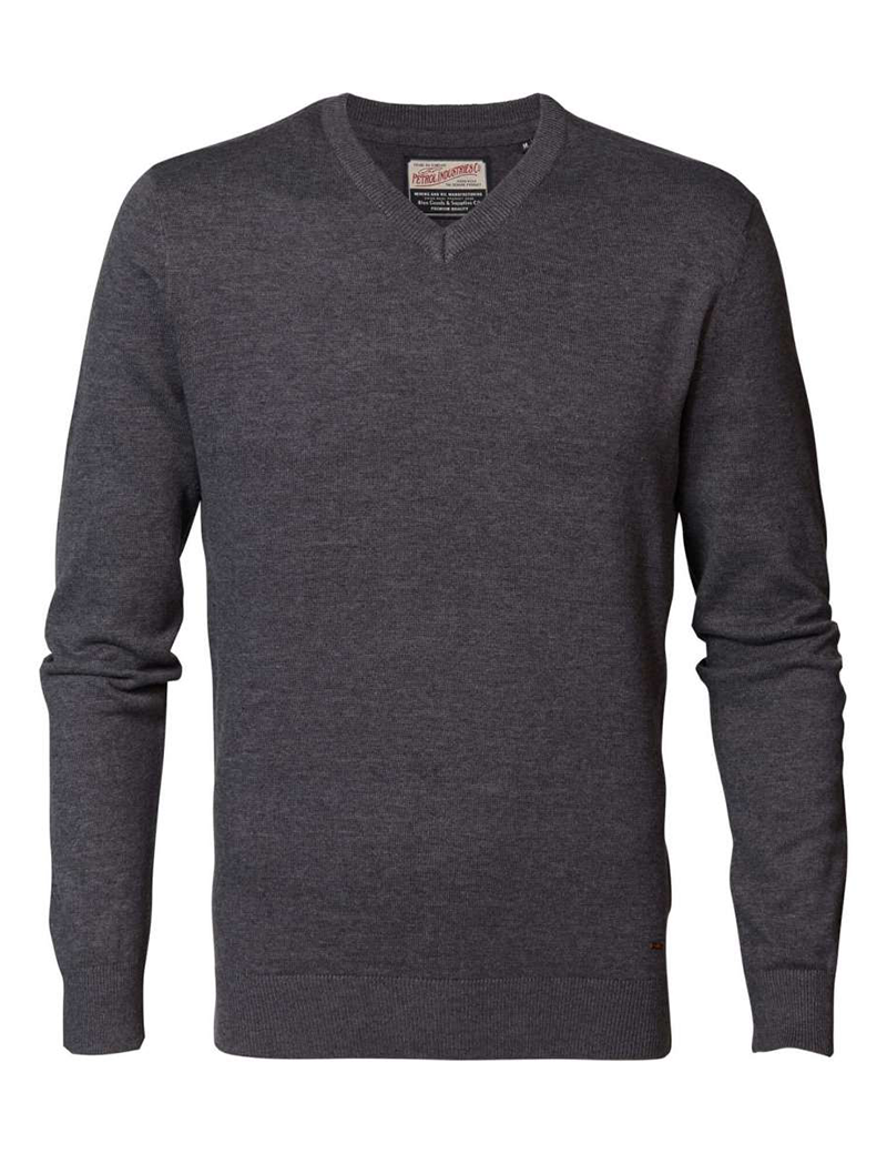 PETROL IND PULL HOMME À COL V RAVEN GREY