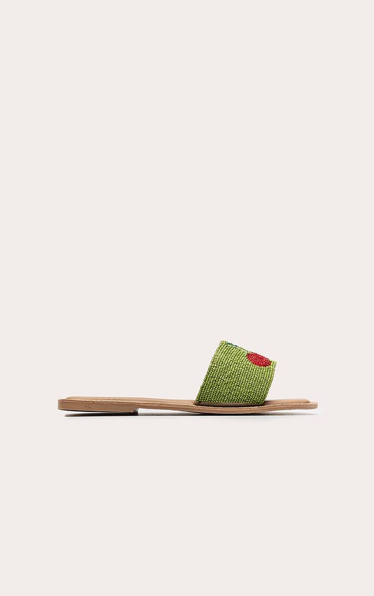 Vert Sandales Mules Plates Ornées De Cerises