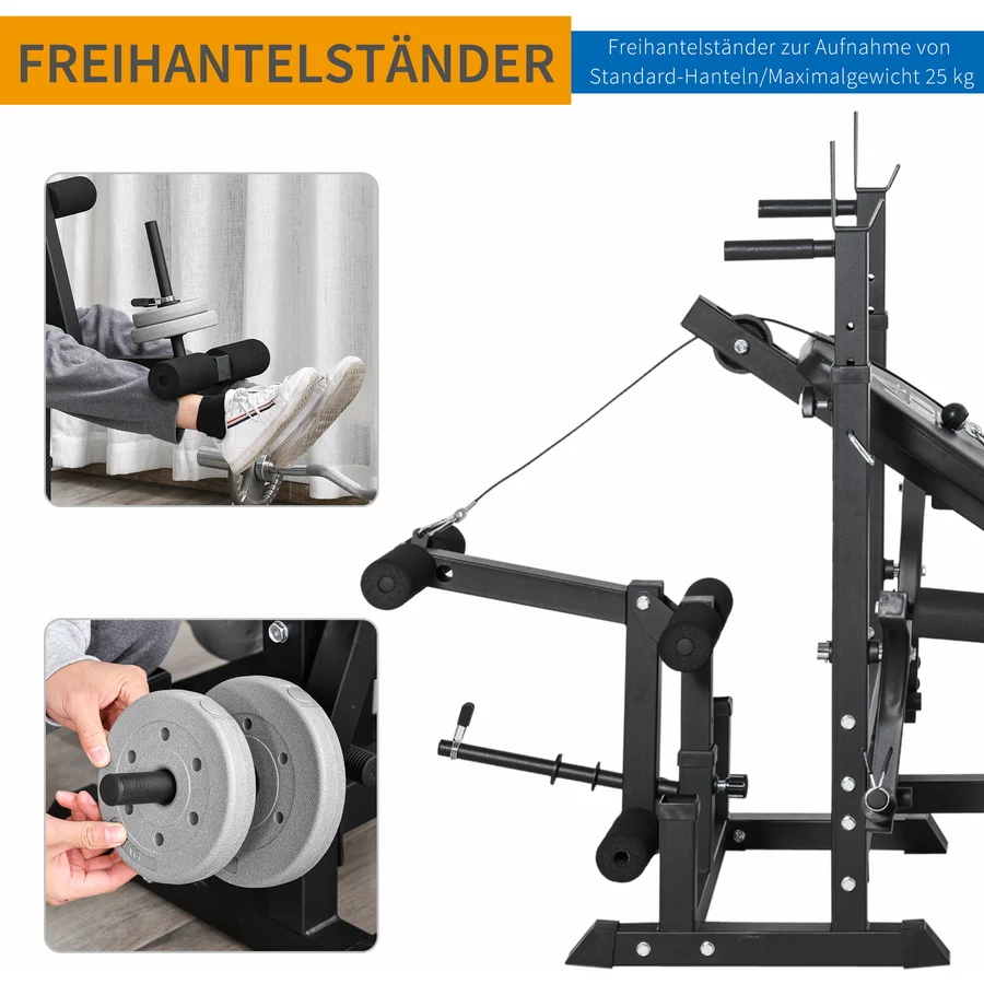 HOMCOM Multifunktions Trainingsbank mit Langhantel Ablage Schwarz