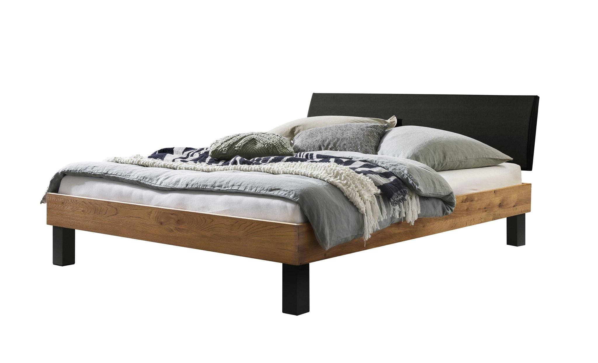 Holzbett HASENA SONDRIO 90X200cm Höhe 25cm Anthrazit Wildeiche mit KUL smoke