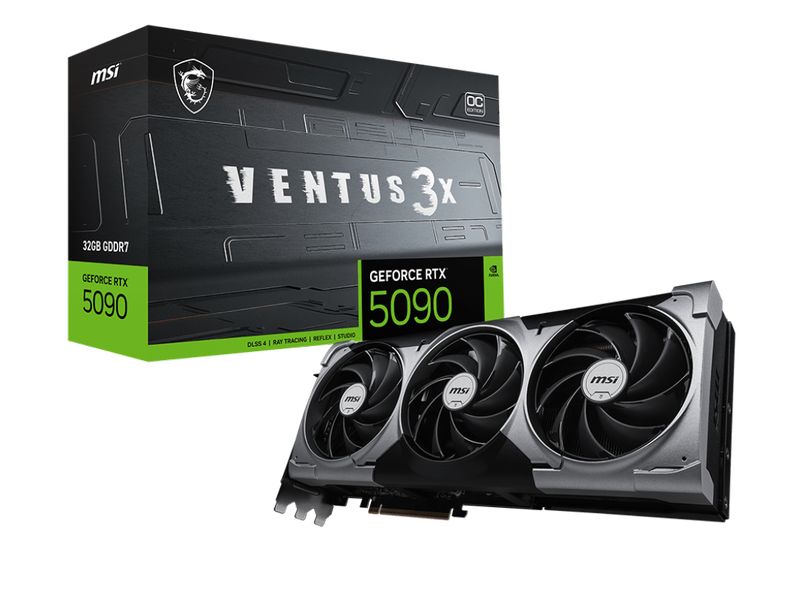 MSI Grafikkarte RTX 5090 Ventus 3X OC 32 GB Gamer-Grafikkarte mit 32 GB GDDR7-Speicher, ermöglicht Auflösungen bis zu 8k