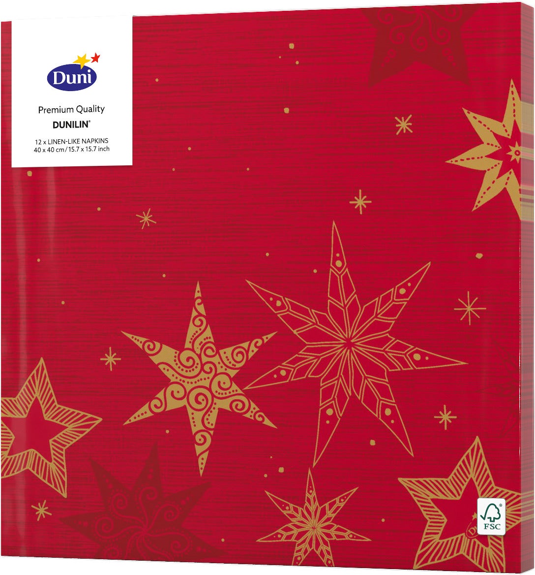 Duni servetten Star Stories rood 40 x 40 cm 12 stuks