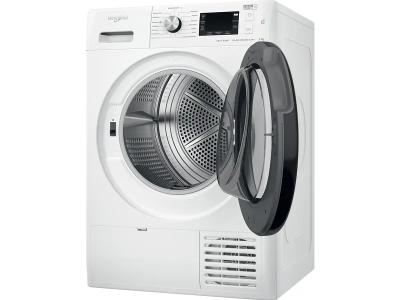 Whirlpool FFT M22 9X2B PL, Fritstående, Front-læsning, Kondensering, Sort, Hvid, Knapper, Dreje, Berøring, Højre