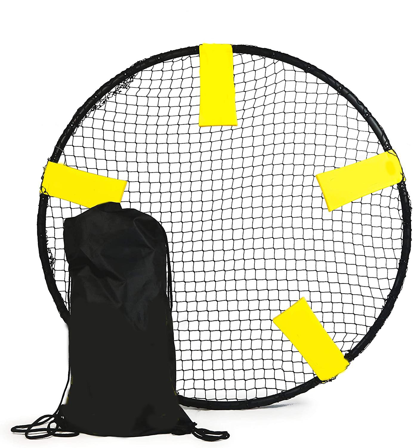 (5-tlg. Set) Spikeball Outdoor Spiel Roundnet Ball Netz Spiel inkl. 3 Bälle   Aufbewahrungstasche - Schwarz / Gelb