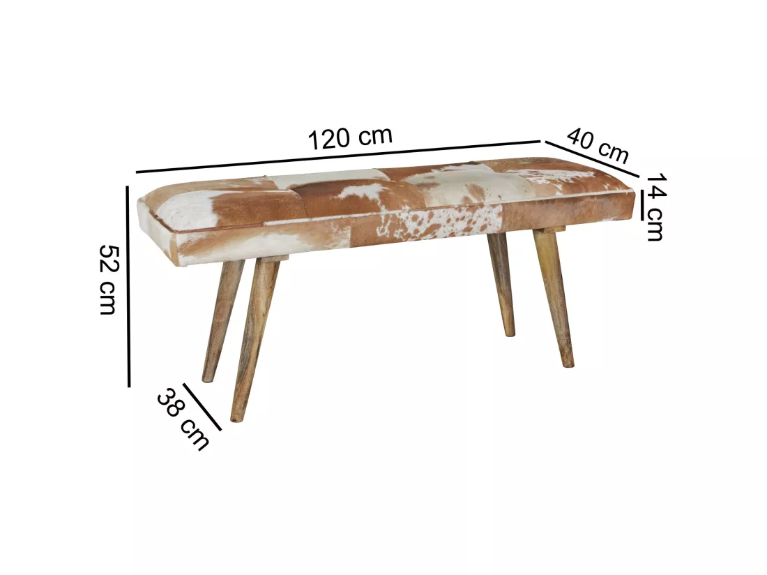 Banc en fourrure 120cm Bois Massif Rembourré Banc Banquette salle manger