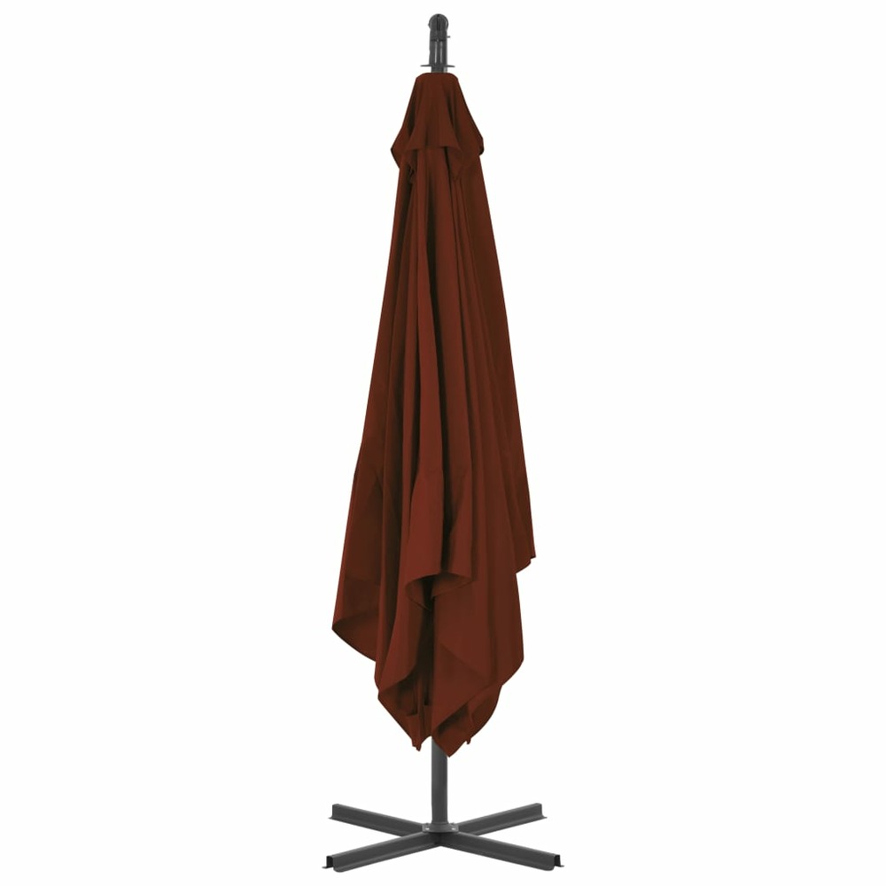 Parasol meuble de jardin déporté avec mât en acier 250 x 250 cm terre cuite