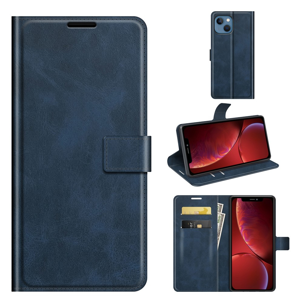 iPhone 13 Pro Vintage Leder Tasche Flip Cover mit Kartenfächer - Dunkelblau