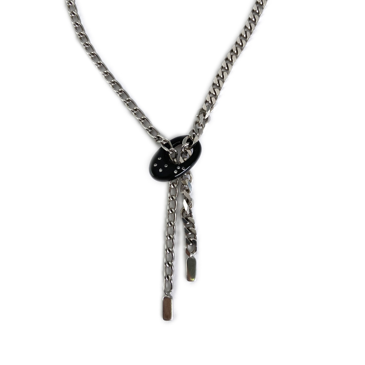 Collier d'occasion argent 925 maille gourmette plastique noir pierres blanches