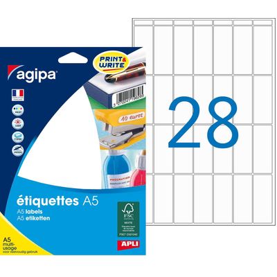 Apli Agipa - Etui A5 - 448 Étiquettes blanches multi-usages - 48,5 x 18,5 mm - coins arrondis - réf 114036