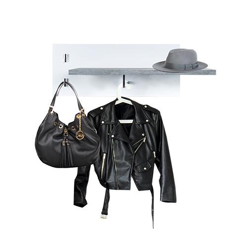 Bruno - Wandgarderobe mit 1 Kleiderstange, 2 Kleiderhaken und 1 praktischen Ablage, Beton Optik mit weisser Rückwand