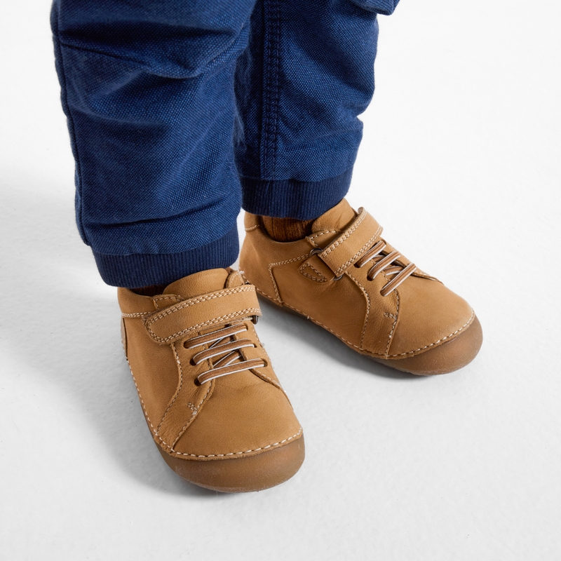 Bottillons 1ers pas souples bi-matière beige bébé garçon