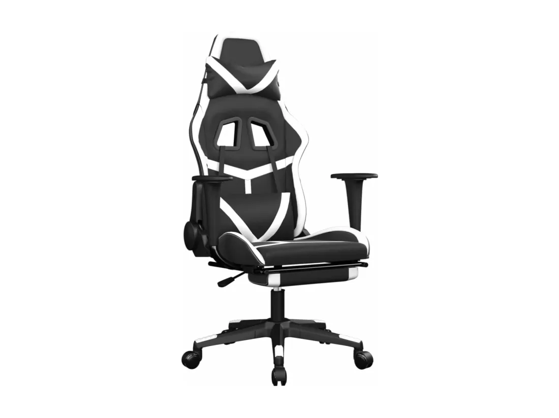 Chaise de jeu de massage avec repose-pied Noir&Blanc Similicuir