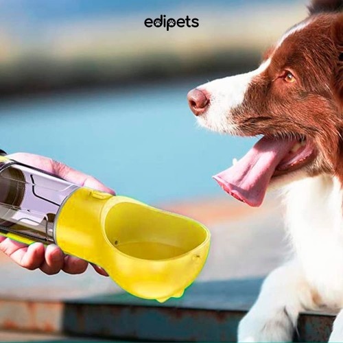 Tigela de água portátil Edipets com dispensador de sacos, amarela, para cães.