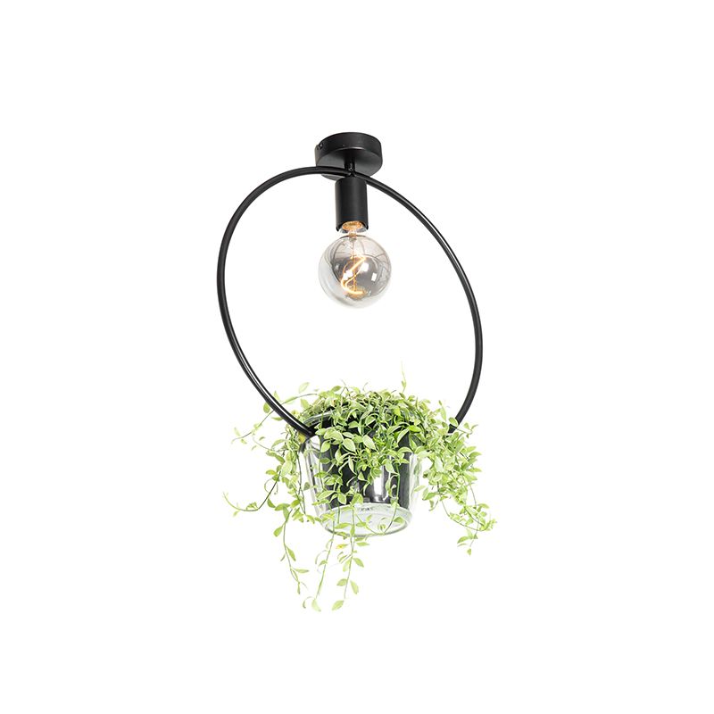 Moderne plafondlamp zwart met glas rond - Roslini