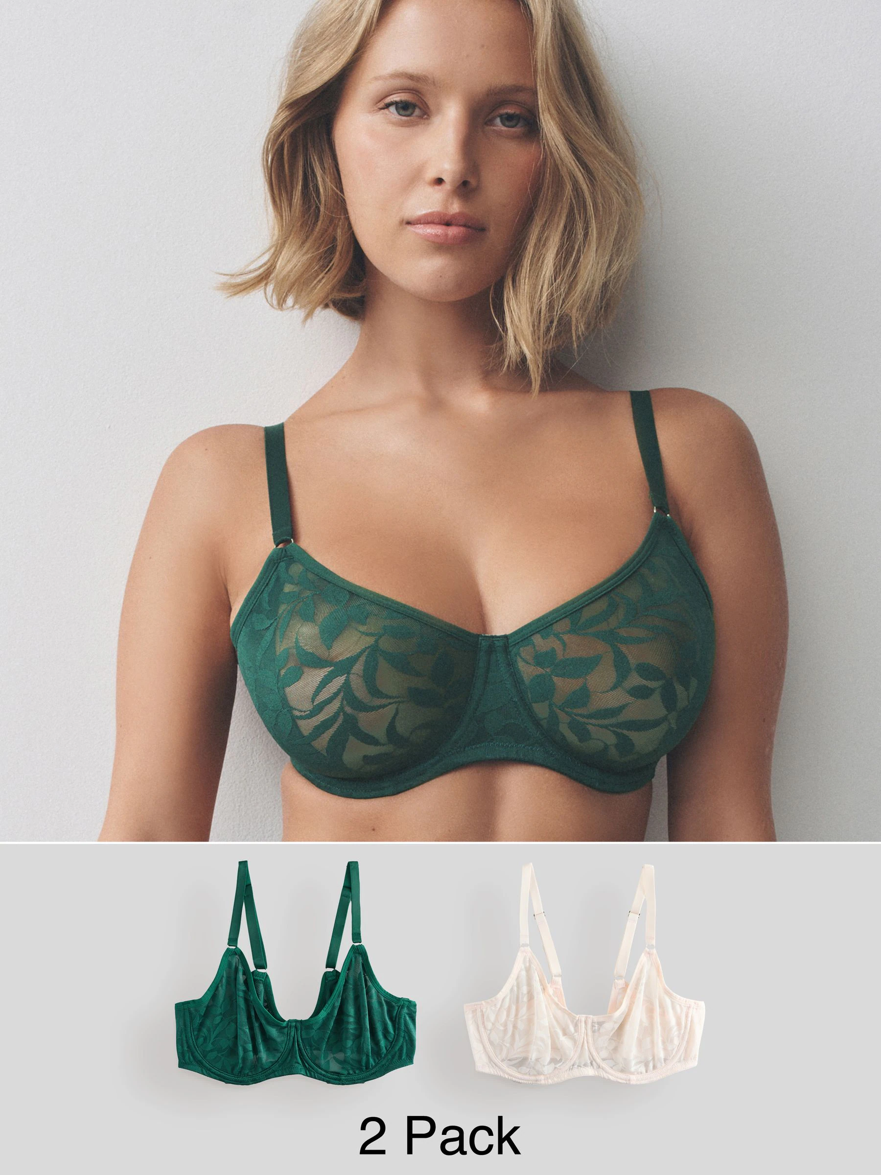 Groen/ecru - DD-G Lace Non Pad Full Cup Bras 2 Pack