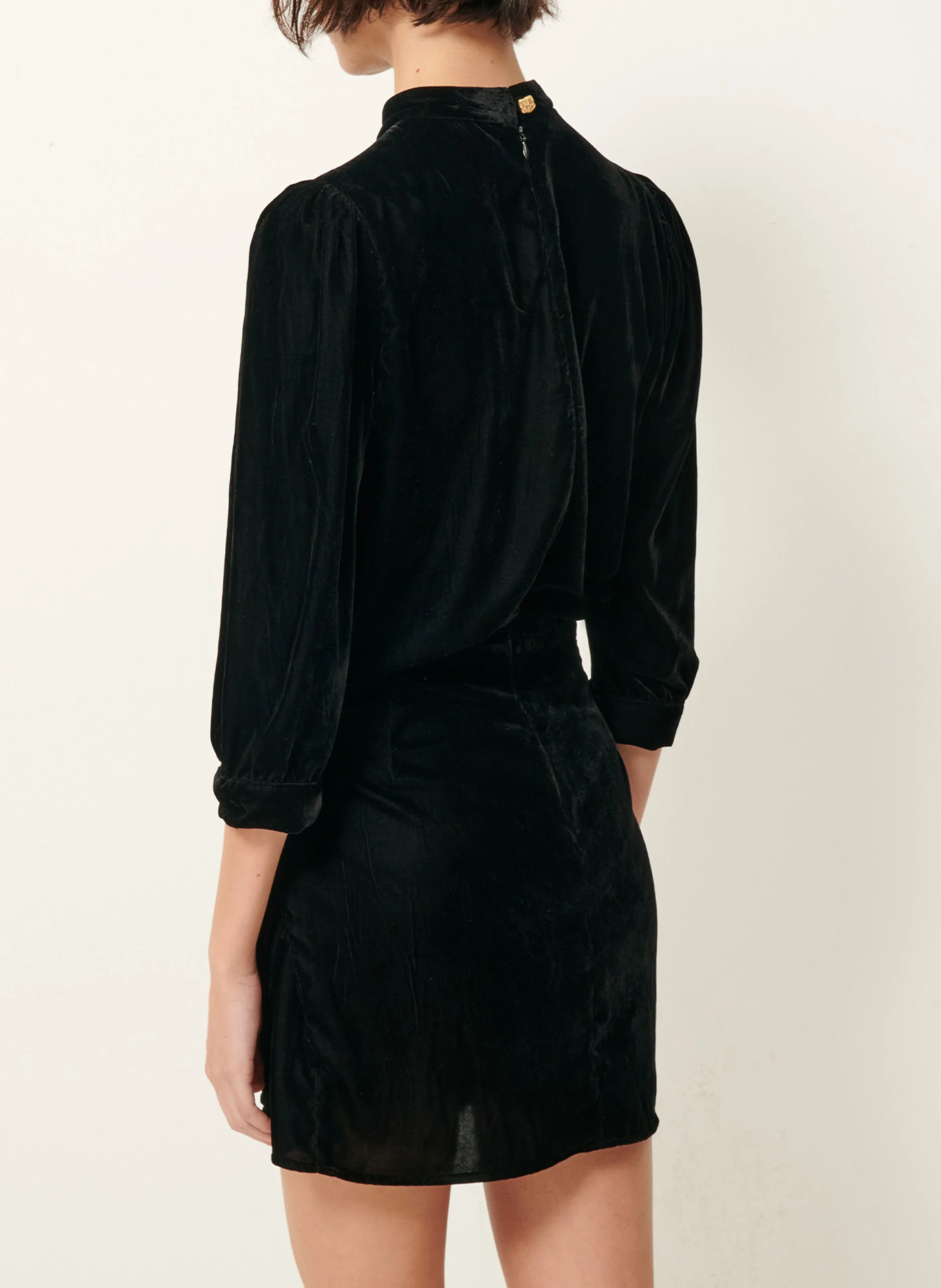 DANCING - Robe courte col rond apect velours | Noir