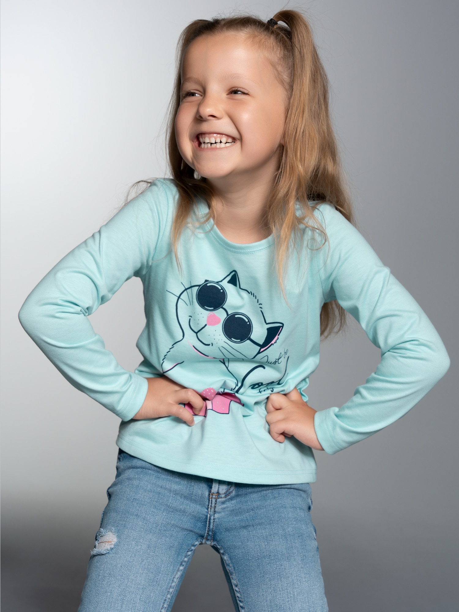 Langarmshirt mit Katzen-Motiv Gletscher