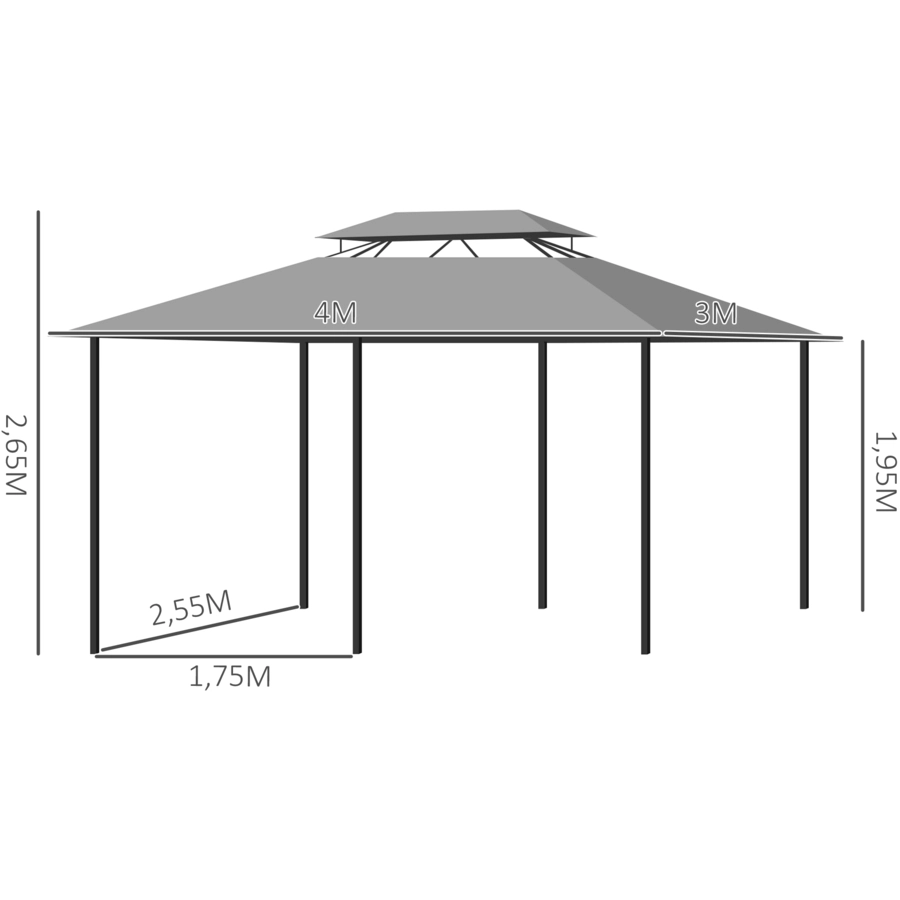 Outsunny Gartenpavillon mit Seitenwände dunkelgrau
