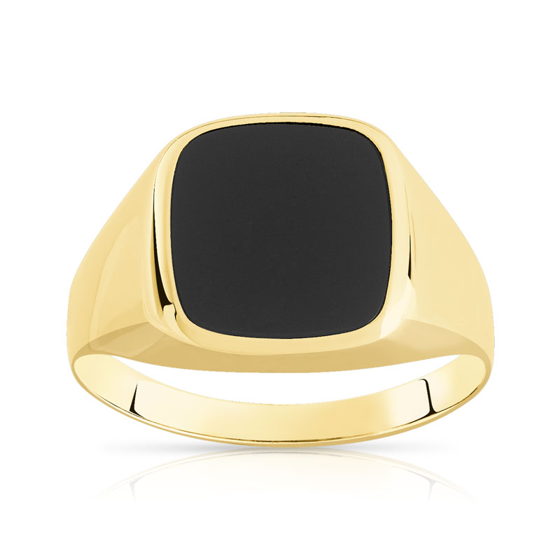 Chevalière or 375 jaune carrée onyx