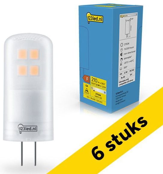 6x 123led G4 LED capsule | SMD | 2700K | Dimbaar | 2.1W (22W)