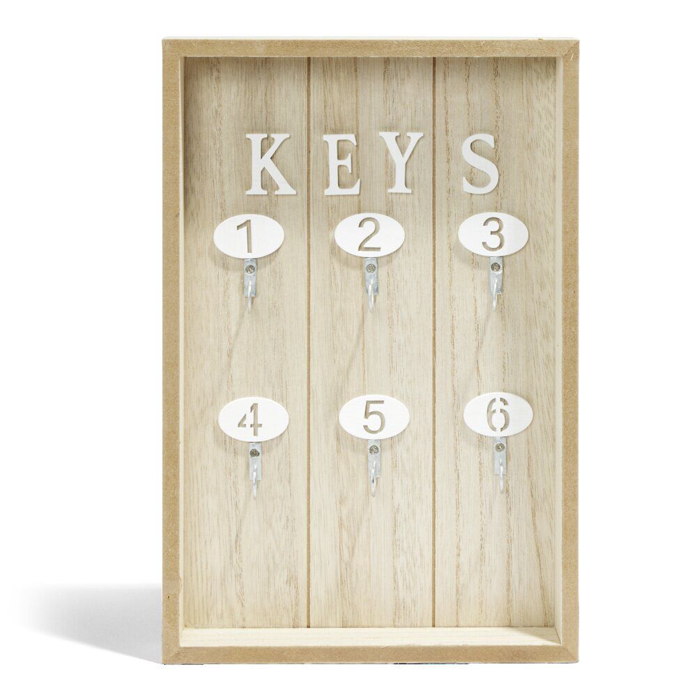 Boîte à clefs MDF et métal beige et blanc 30x20x8cm