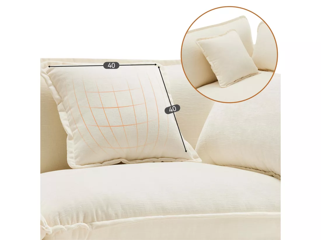 Canapé d'angle 3 places en chenille - avec un repose-pieds modulable - Beige