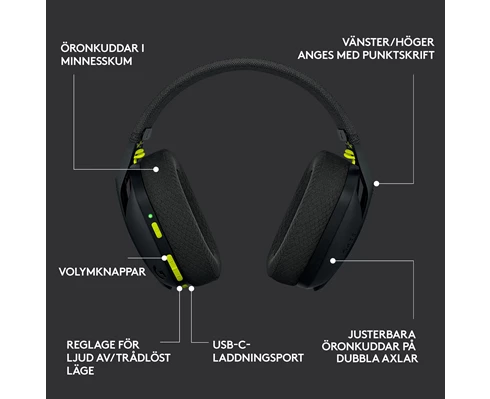 Logitech G435 Lightspeed Headset Black