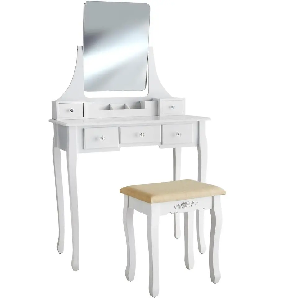 tectake Makeup-tafel Claire met hocker, Wit