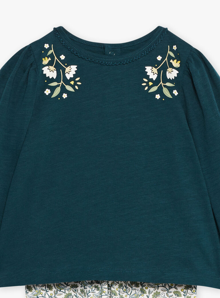 Ensemble T-shirt, legging et bandeau vert émeraude et écru en jersey