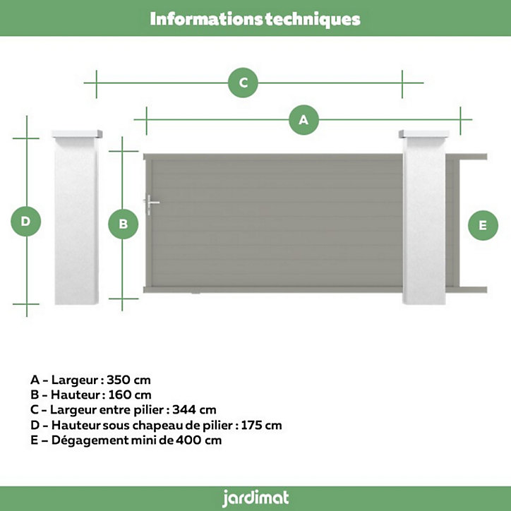 Portail Jardimat coulissant aluminium Alpes gris quartz - 350 x h.160 cm
