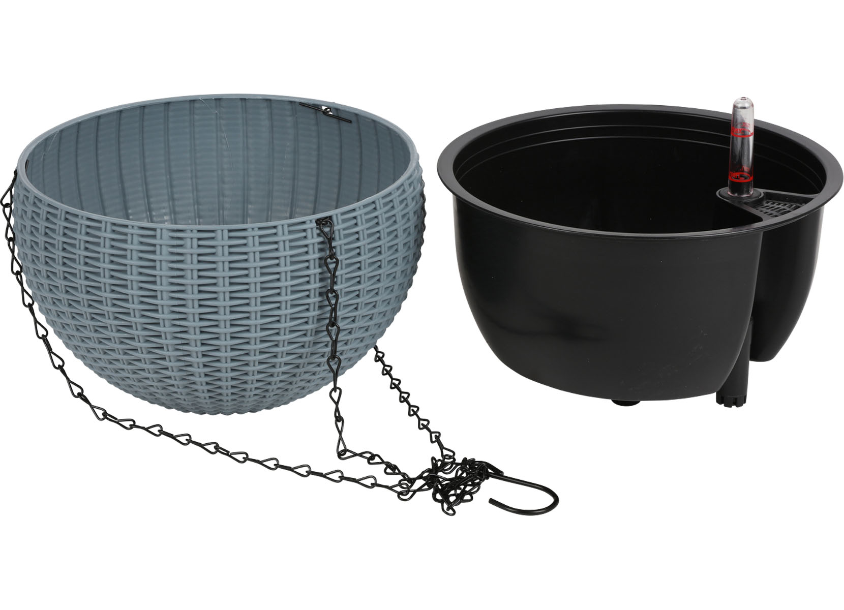Grüner Jan Hängeampel Rattanoptik 26cm Rauchblau