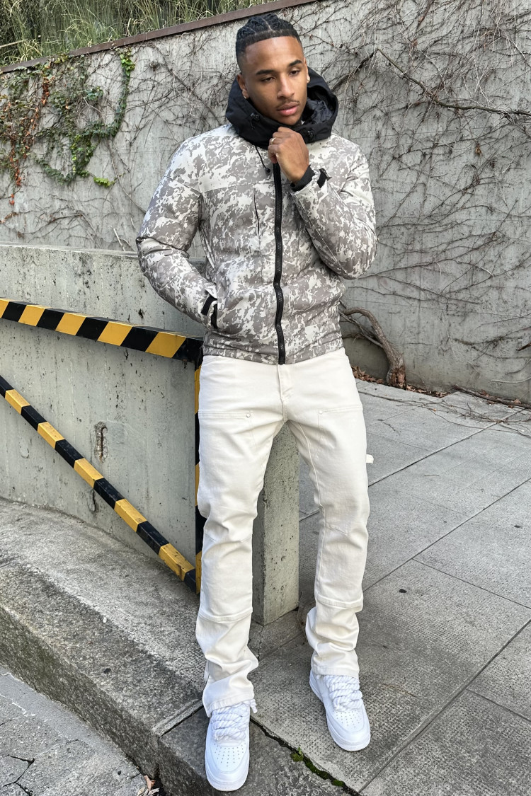Parka beige camouflage à capuche