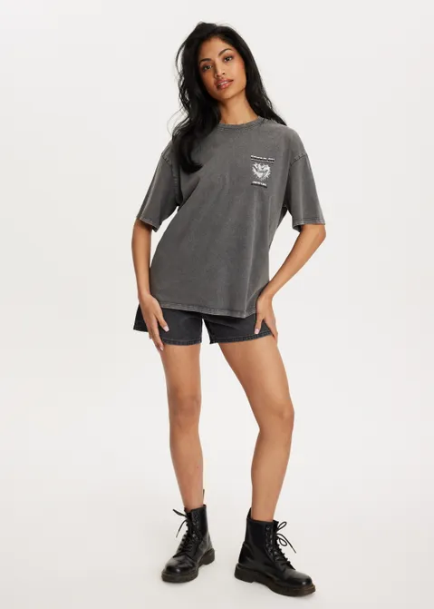 T-shirt met print dream on antraciet (ANTRA)