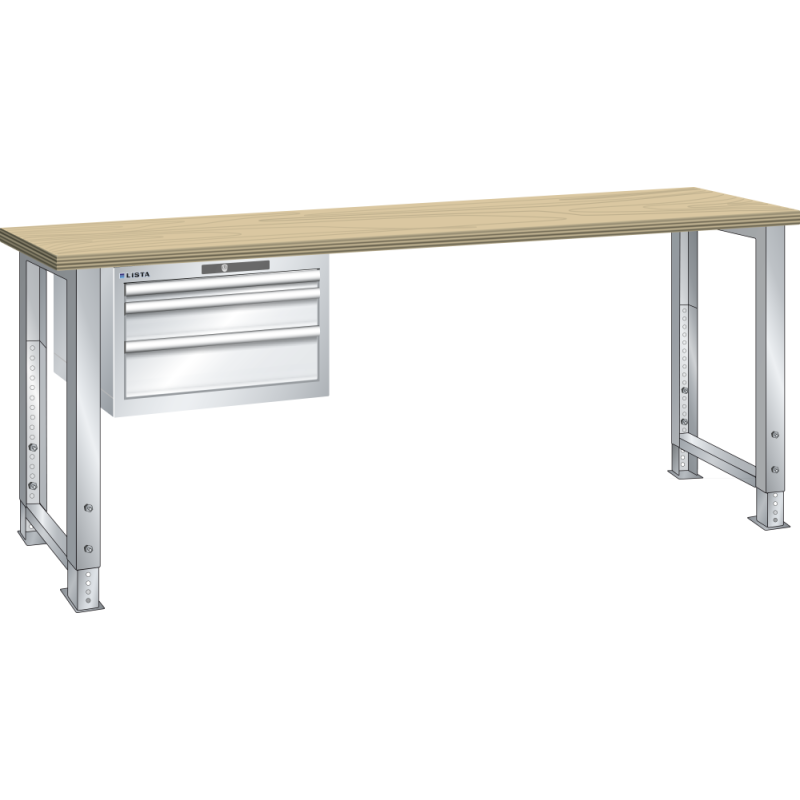 Lista - Établi 3 tiroirs plateau en multiplex hauteur réglable P 75 cm