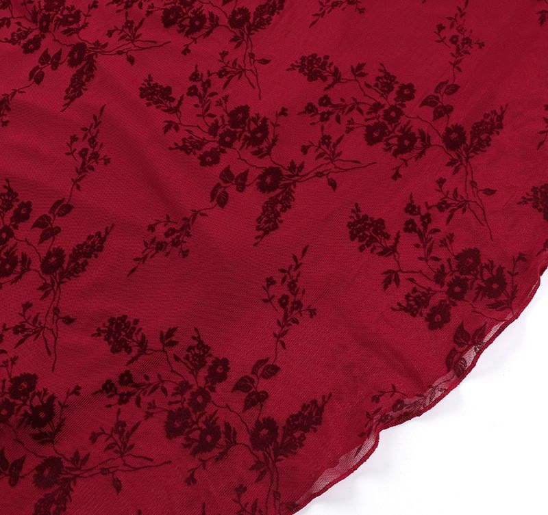pitaluka - Mouwloze V-hals maxi-A-lijn jurk met bloemenprint en mesh