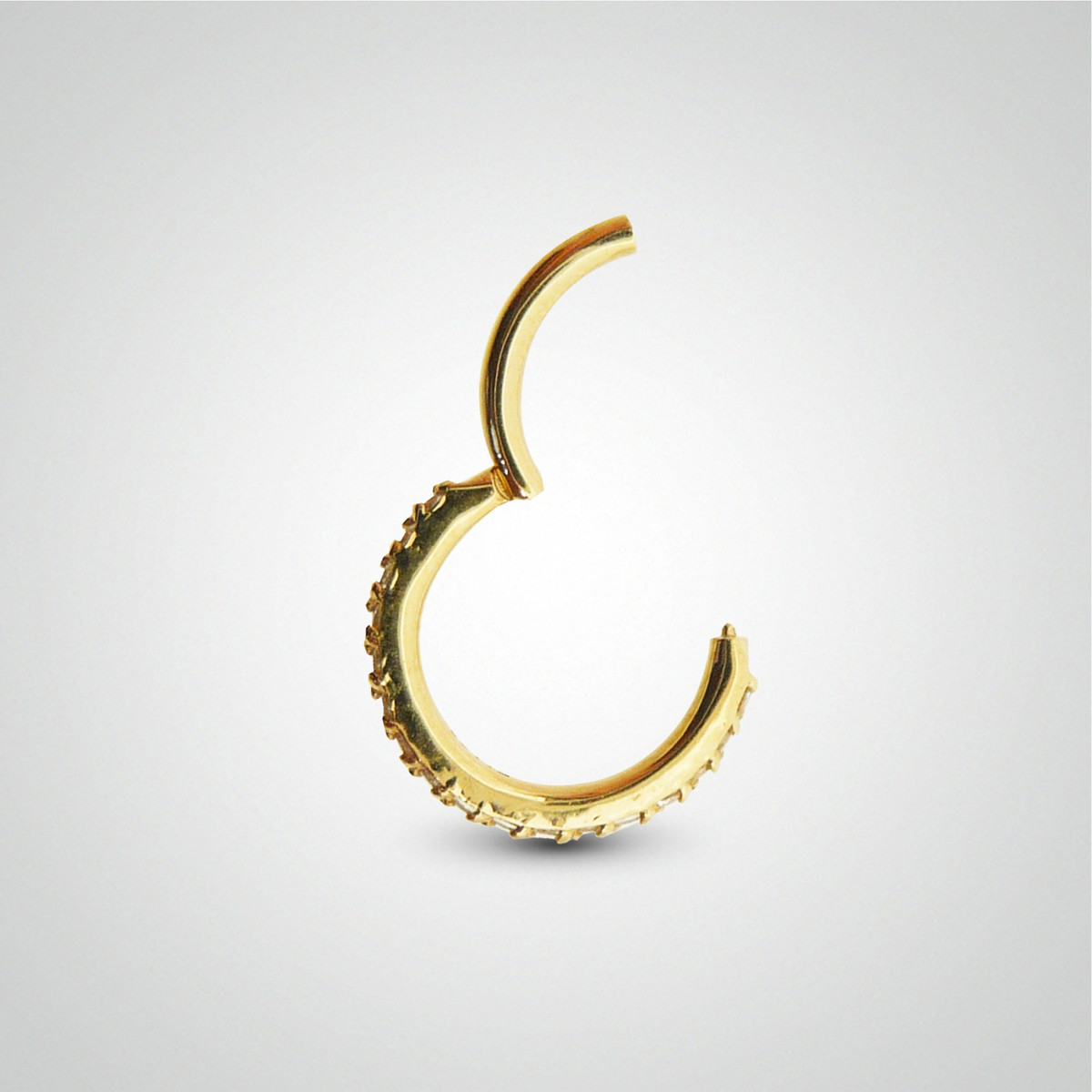 Anneau clicker or jaune et cristaux de Swarovski pour lobe
