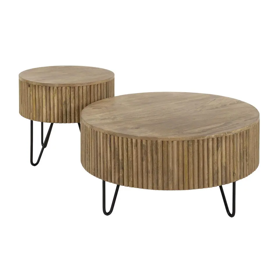 Salontafel Rond 80cm - Naturel Mangohout - Set Van 2 - Wave