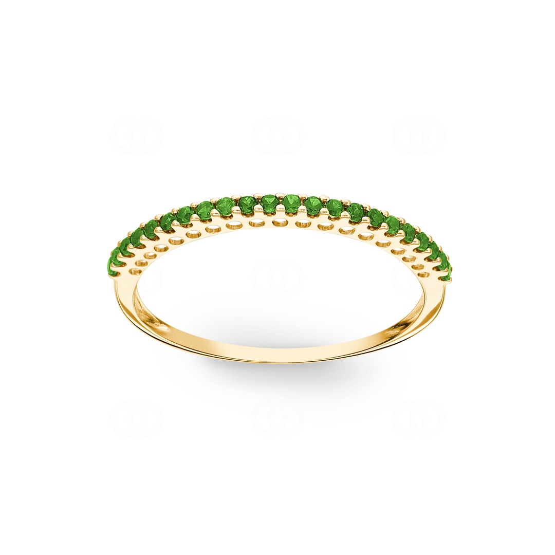 Mémoire-Ring 750/18 K Gelbgold mit grünen Granaten