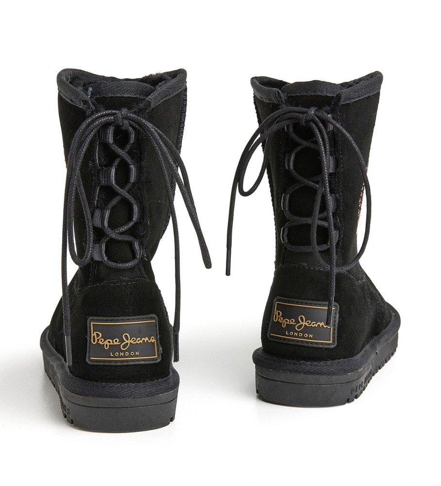 Botas de cano curto Pepe Jeans Diss Glam em couro preto