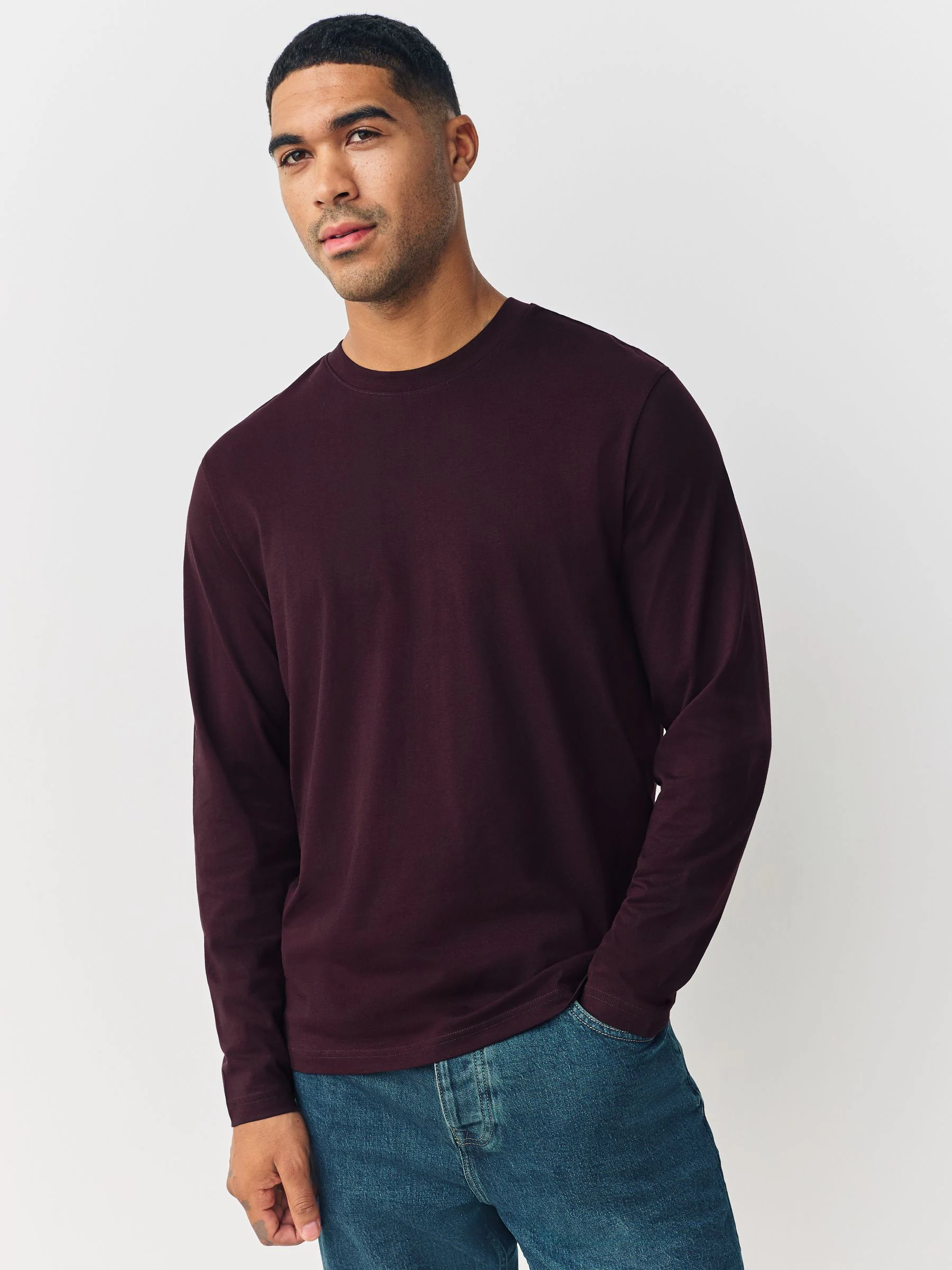 Paarse vijg - Normale Pasvorm - T-shirt met lange mouwen en ronde hals